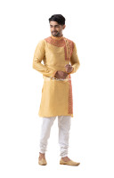 Men Off White And Red Ethnic Embroidered Punjabi (NS77)